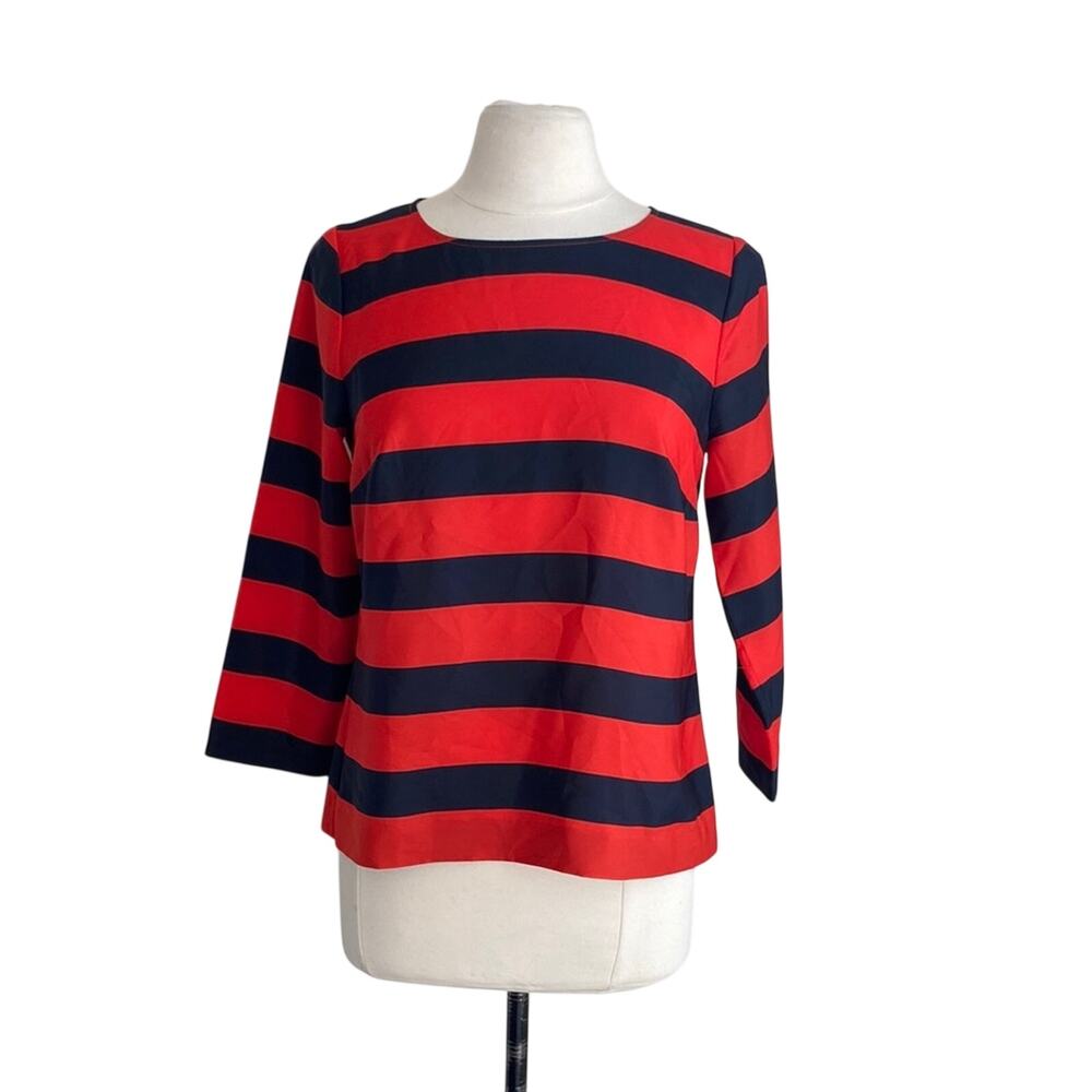 J. CREW Rugby Stripe Top Womens Sz Small Red Black Wide Stripe Boatneck Preppy